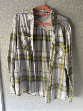 Maurices Plaid Shirt in White, Gray, and Yellow